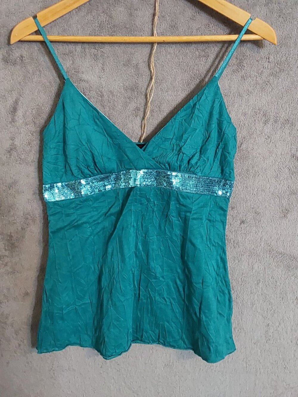 Degage Teal Sequin Empire Waist Cami Tank Top Size Large